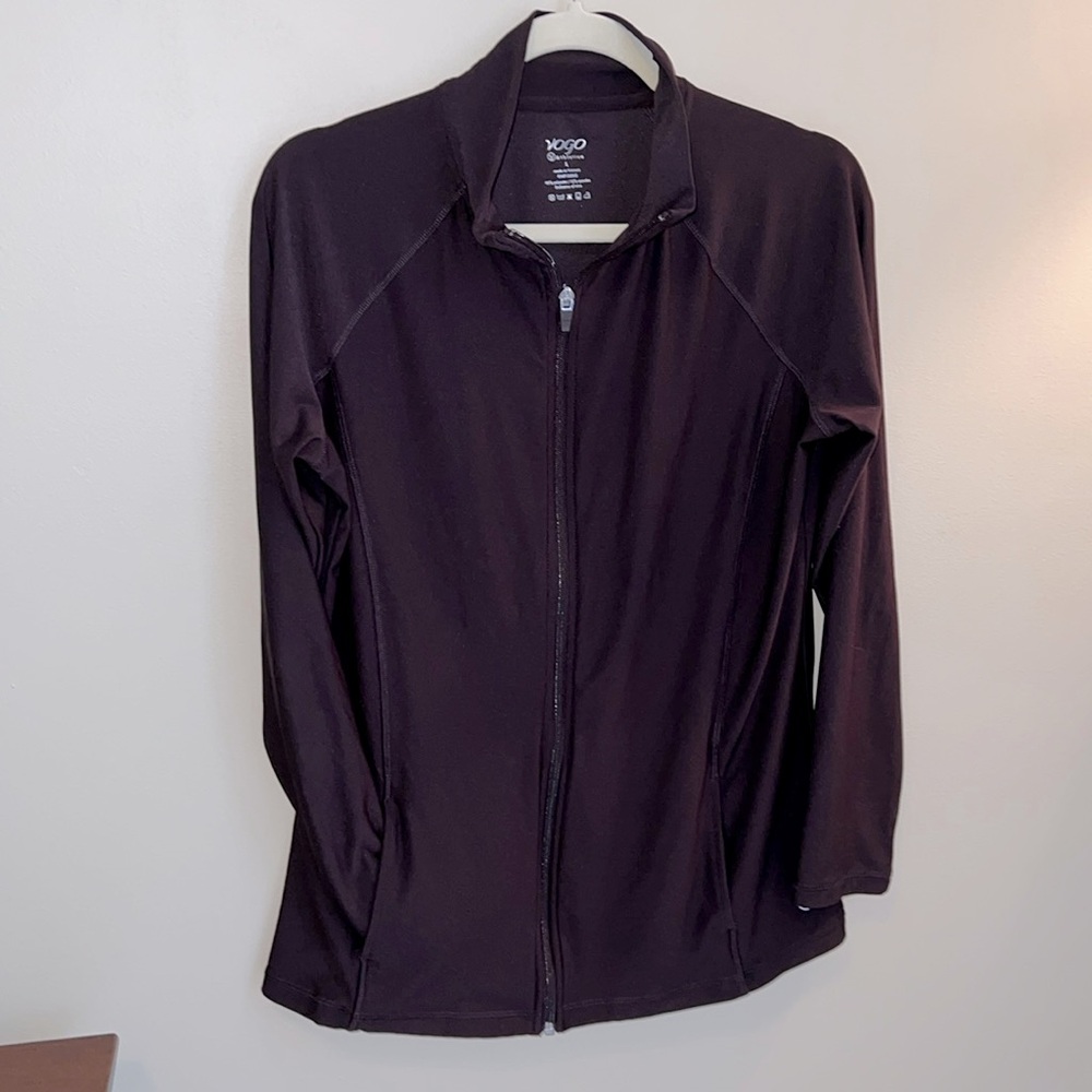 VOGO Athletica full zip light jacket in kind of a Dark Eggplant color.